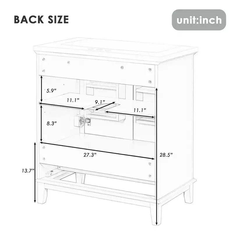 Meuble de salle de bain 2 en 1 avec lavabo et rangements, meuble bas de salle de bain en bois avec tiroirs et portes
