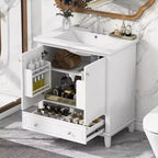 Meuble de salle de bain 2 en 1 avec lavabo et rangements, meuble bas de salle de bain en bois avec tiroirs et portes