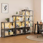 Bibliothèque industrielle avec lumières LED, étagère de présentation ouverte en métal, étagère de rangement, chambre, bureau, salon
