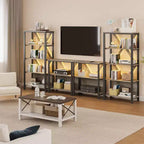 Bibliothèque industrielle avec lumières LED, étagère de présentation ouverte en métal, étagère de rangement, chambre, bureau, salon