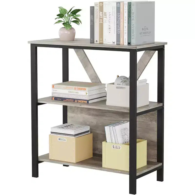 Bibliothèque industrielle avec lumières LED, étagère de présentation ouverte en métal, étagère de rangement, chambre, bureau, salon