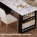 Îlot de cuisine de 210 cm avec table à manger extensible pour 4-6 personnes, plateau en faux marbre avec rangement double, prise de courant et 2 tiroirs