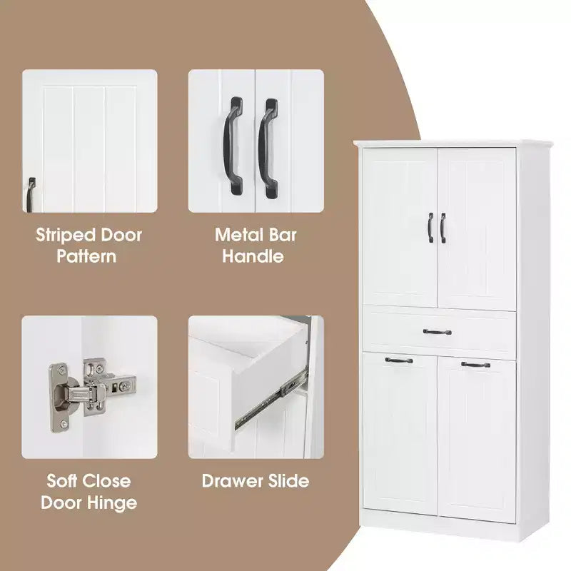 Meuble de rangement de salle de bain avec 2 paniers à linge, armoire haute anti-basculement à double porte basculante avec 2 portes et 1 tiroir pour linge sale caché