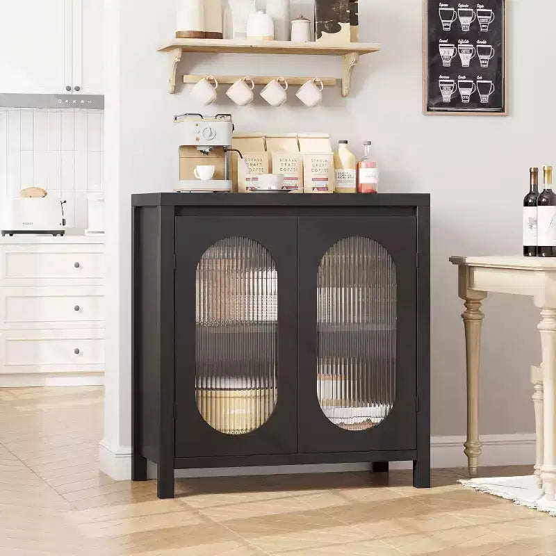 Meuble de rangement avec étagères réglables, meuble de rangement décoratif noir, convient pour le salon, la salle à manger et l'entrée.