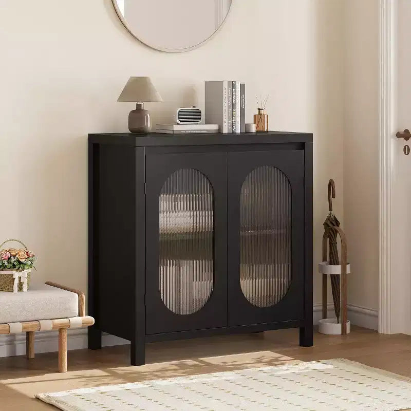 Meuble de rangement avec étagères réglables, meuble de rangement décoratif noir, convient pour le salon, la salle à manger et l'entrée.