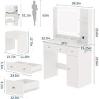 Coiffeuse moderne avec miroir, tabouret, luminosité réglable, 4 tiroirs et étagères de rangement, pour chambre à coucher