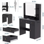 Coiffeuse moderne avec miroir, tabouret, luminosité réglable, 4 tiroirs et étagères de rangement, pour chambre à coucher
