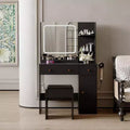 Modern Makeup Vanity Table with Mirror, Stool, Adjustable Brightness, 4 Drawers and Storage Shelves, Dressing Desk for Bedroom