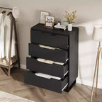 Commode haute à 4 tiroirs Armoire de rangement verticale en bois de 105,4 cm avec design autoportant pour chambre à coucher, salon, couloir et entrée, noir