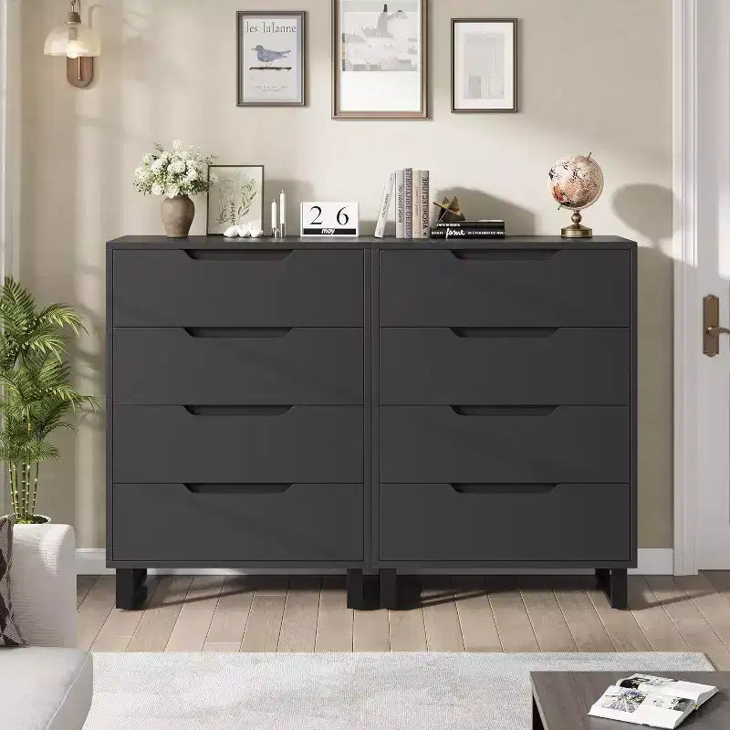 Commode haute à 4 tiroirs Armoire de rangement verticale en bois de 105,4 cm avec design autoportant pour chambre à coucher, salon, couloir et entrée, noir
