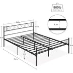 Lit plateforme en métal pleine grandeur, avec tête de lit, pied de lit et espace de rangement, forte capacité de charge, pas besoin de sommier, facile à assembler