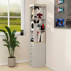 Meuble de rangement haut et étroit de 73 po, meuble de rangement multimédia à 3 niveaux avec 3 tiroirs et 2 crochets, étagères de rangement, cube CD, DVD, console de jeux