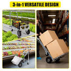 Diable pliant en aluminium de 450 kg, chariot convertible 4-en-1 avec roues en caoutchouc pour entrepôt, supermarché, jardin