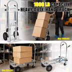 Diable pliant en aluminium de 450 kg, chariot convertible 4-en-1 avec roues en caoutchouc pour entrepôt, supermarché, jardin