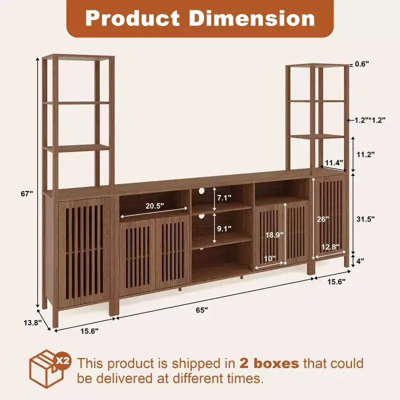 Meuble TV avec étagères, meuble TV de style ferme pour téléviseurs de 70 pouces, meubles TV de salon avec étagères réglables et armoire de rangement