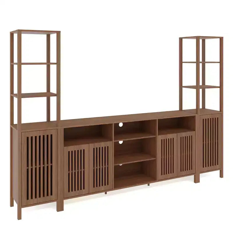 Meuble TV avec étagères, meuble TV de style ferme pour téléviseurs de 70 pouces, meubles TV de salon avec étagères réglables et armoire de rangement