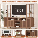 Meuble TV avec étagères, meuble TV de style ferme pour téléviseurs de 70 pouces, meubles TV de salon avec étagères réglables et armoire de rangement