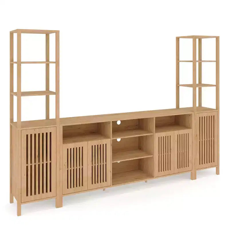 Meuble TV avec étagères, meuble TV de style ferme pour téléviseurs de 70 pouces, meubles TV de salon avec étagères réglables et armoire de rangement