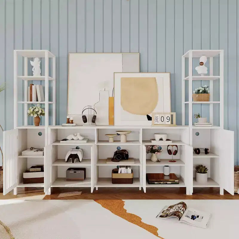 Meuble TV avec étagères, meuble TV de style ferme pour téléviseurs de 70 pouces, meubles TV de salon avec étagères réglables et armoire de rangement