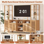 Meuble TV avec étagères, meuble TV de style ferme pour téléviseurs de 70 pouces, meubles TV de salon avec étagères réglables et armoire de rangement