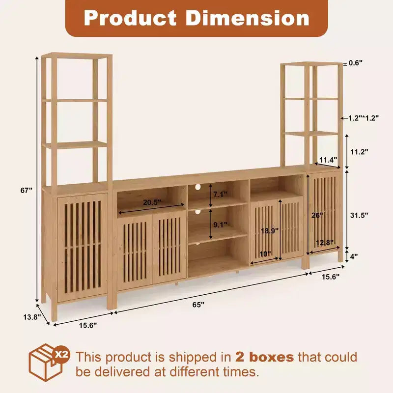 Meuble TV avec étagères, meuble TV de style ferme pour téléviseurs de 70 pouces, meubles TV de salon avec étagères réglables et armoire de rangement