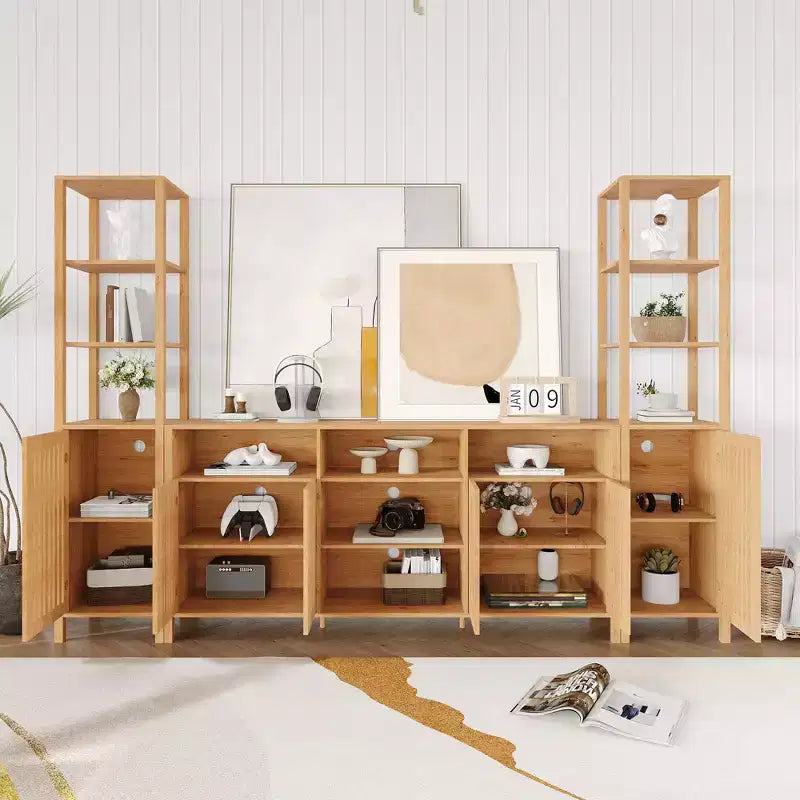 Meuble TV avec étagères, meuble TV de style ferme pour téléviseurs de 70 pouces, meubles TV de salon avec étagères réglables et armoire de rangement