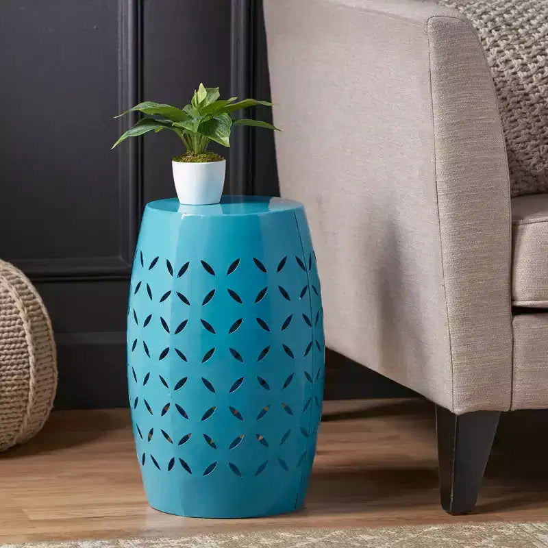 Table d'appoint cylindrique industrielle Zeus & Ruta 12 avec découpe incurvée pour l'intérieur et l'extérieur