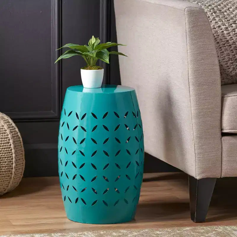 Table d'appoint cylindrique industrielle Zeus & Ruta 12 avec découpe incurvée pour l'intérieur et l'extérieur