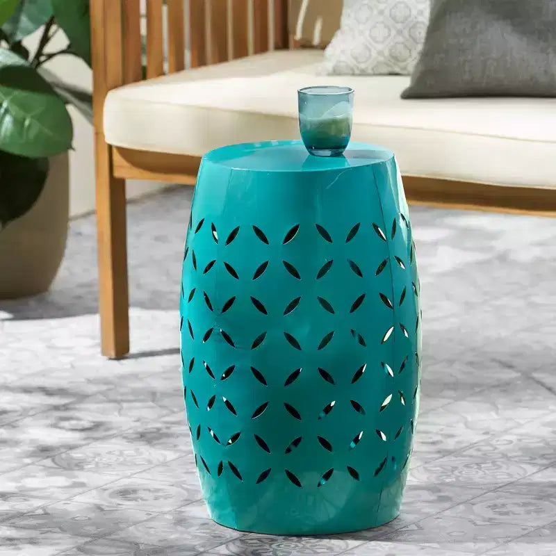 Table d'appoint cylindrique industrielle Zeus & Ruta 12 avec découpe incurvée pour l'intérieur et l'extérieur