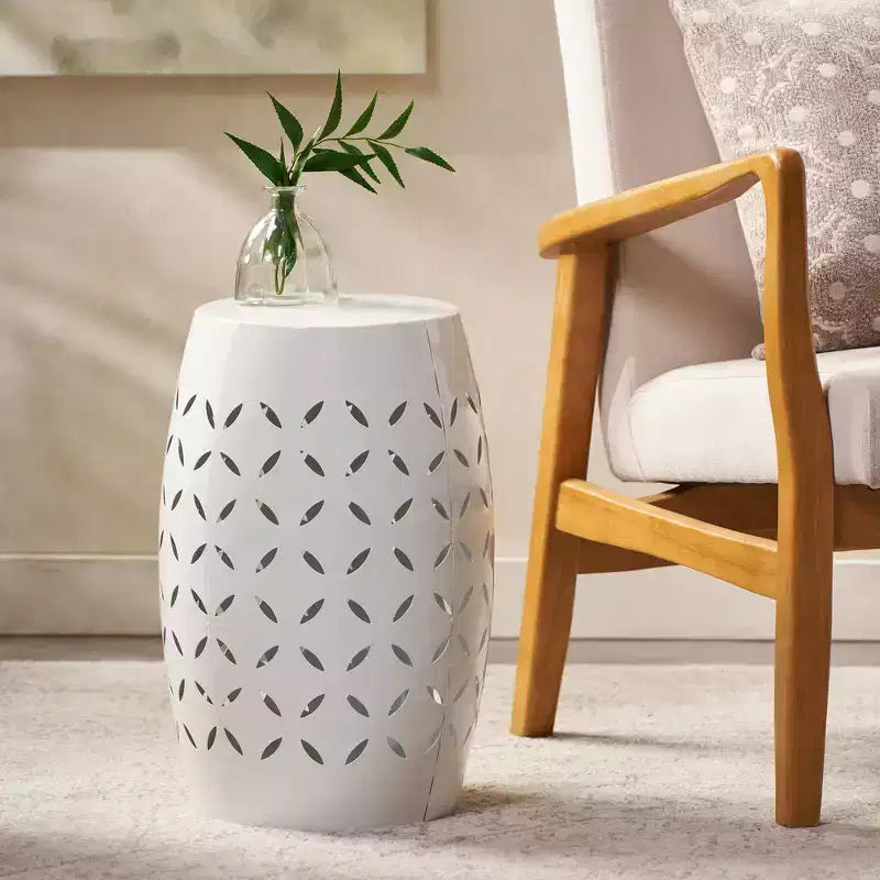 Table d'appoint cylindrique industrielle Zeus & Ruta 12 avec découpe incurvée pour l'intérieur et l'extérieur