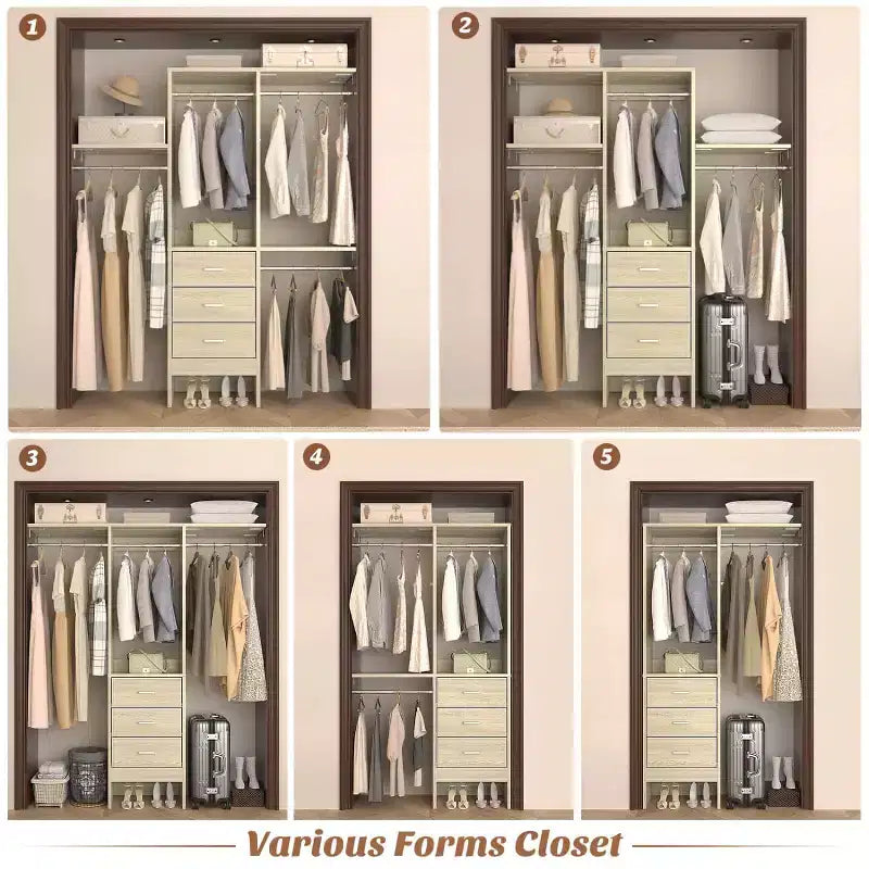 Besiost Système de rangement de placard 4FT avec tiroirs en tissu, Petite armoire avec tringles de suspension