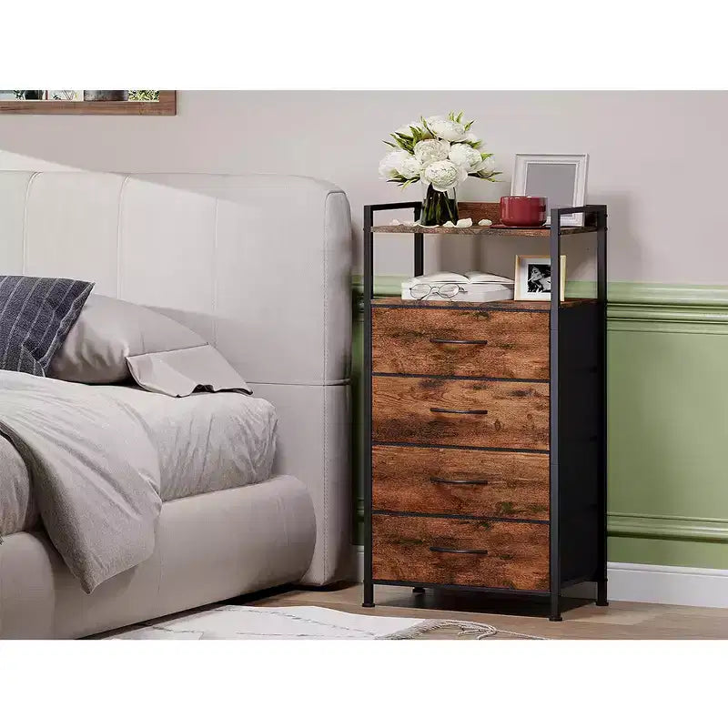 Meuble de rangement avec 4 tiroirs, équipé d'un plateau en bois et d'une coiffeuse, adapté aux chambres et aux cuisines, 41x29x83.5 cm