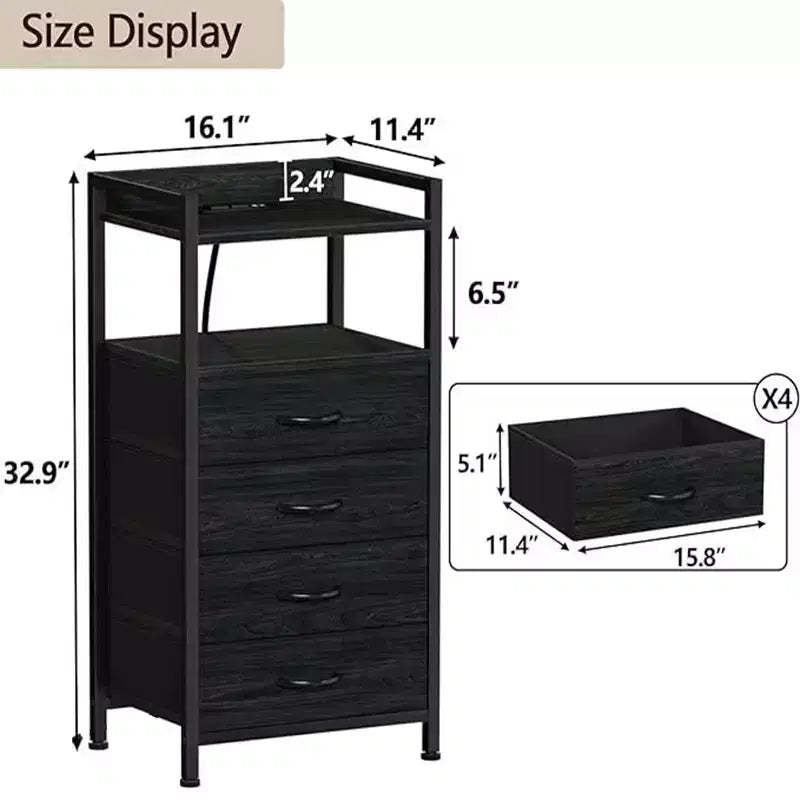 Meuble de rangement avec 4 tiroirs, équipé d'un plateau en bois et d'une coiffeuse, adapté aux chambres et aux cuisines, 41x29x83.5 cm