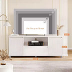 Meuble TV avec rangement, meuble TV nervuré pour téléviseur 60/65/70 pouces, meuble TV console multimédia moderne avec tiroir pour salon, chambre, blanc