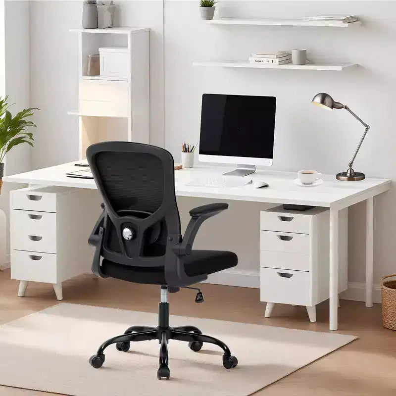 Fauteuil de bureau ergonomique haut de gamme en maille grise - Hauteur réglable, accoudoirs relevables et support lombaire - Siège pivotant confortable pour la maison, le jeu et le travail