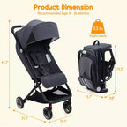 Poussette triple compacte pliable pour enfants, poussette bébé portable légère avec auvent pour les voyages et l'utilisation quotidienne