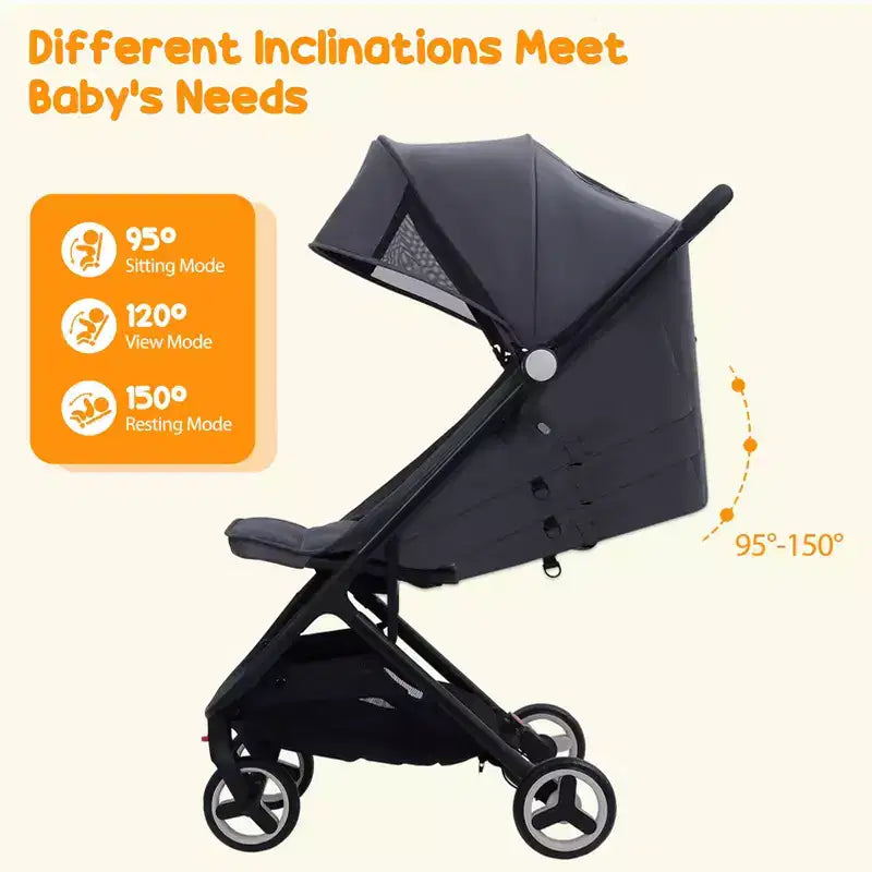 Poussette triple compacte pliable pour enfants, poussette bébé portable légère avec auvent pour les voyages et l'utilisation quotidienne
