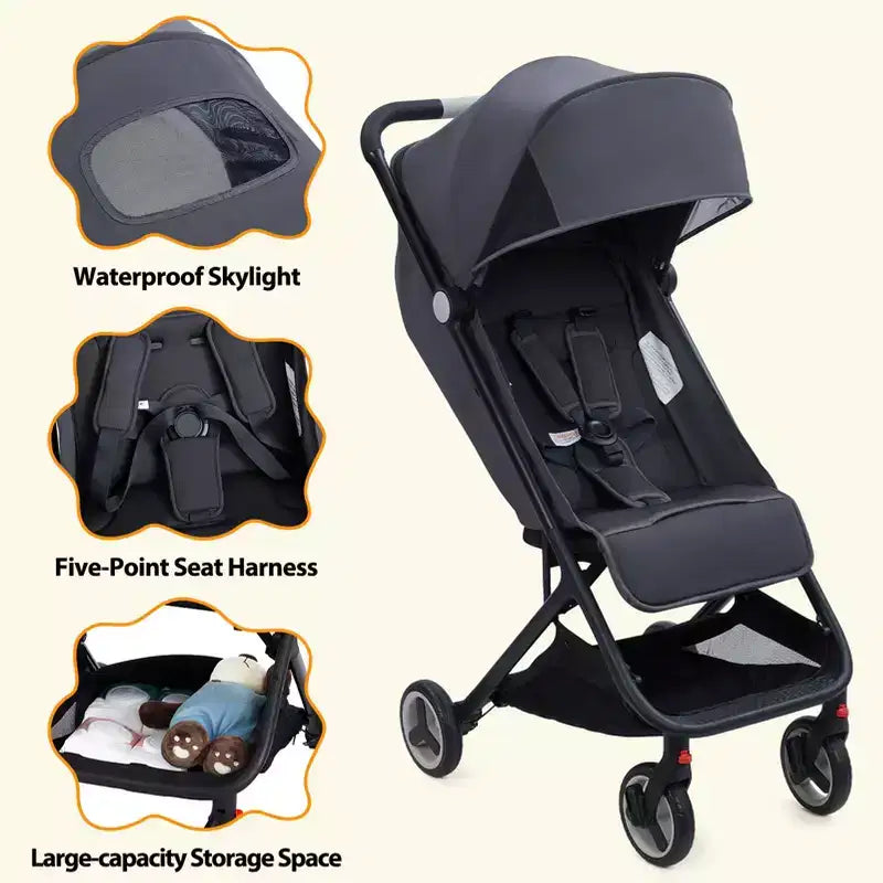 Poussette triple compacte pliable pour enfants, poussette bébé portable légère avec auvent pour les voyages et l'utilisation quotidienne