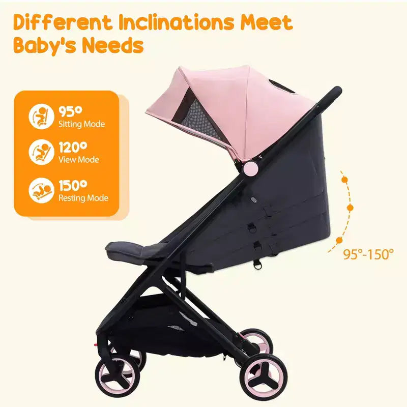 Poussette triple compacte pliable pour enfants, poussette bébé portable légère avec auvent pour les voyages et l'utilisation quotidienne