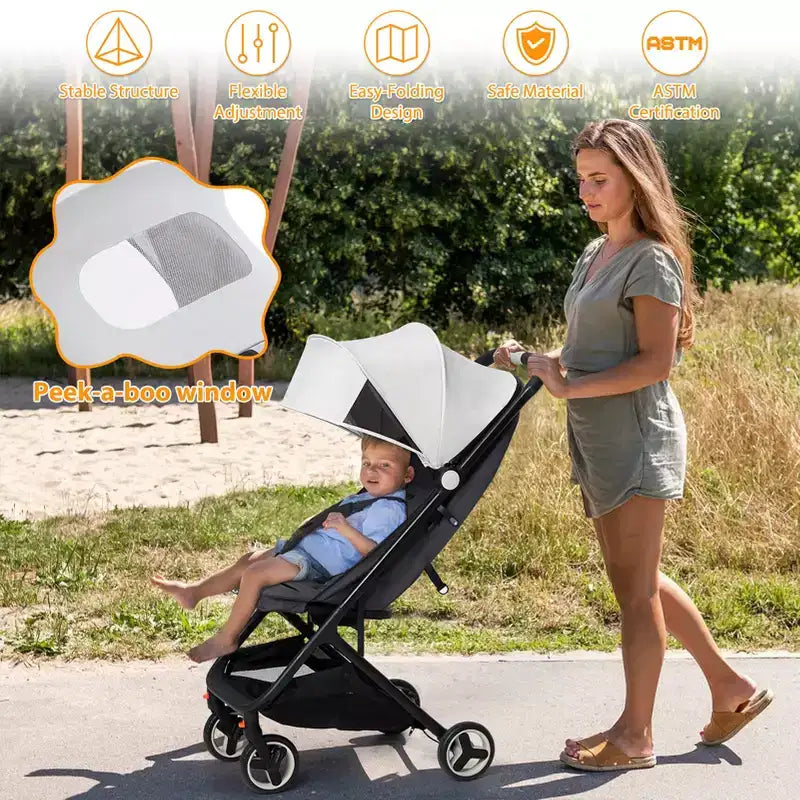 Poussette triple compacte pliable pour enfants, poussette bébé portable légère avec auvent pour les voyages et l'utilisation quotidienne