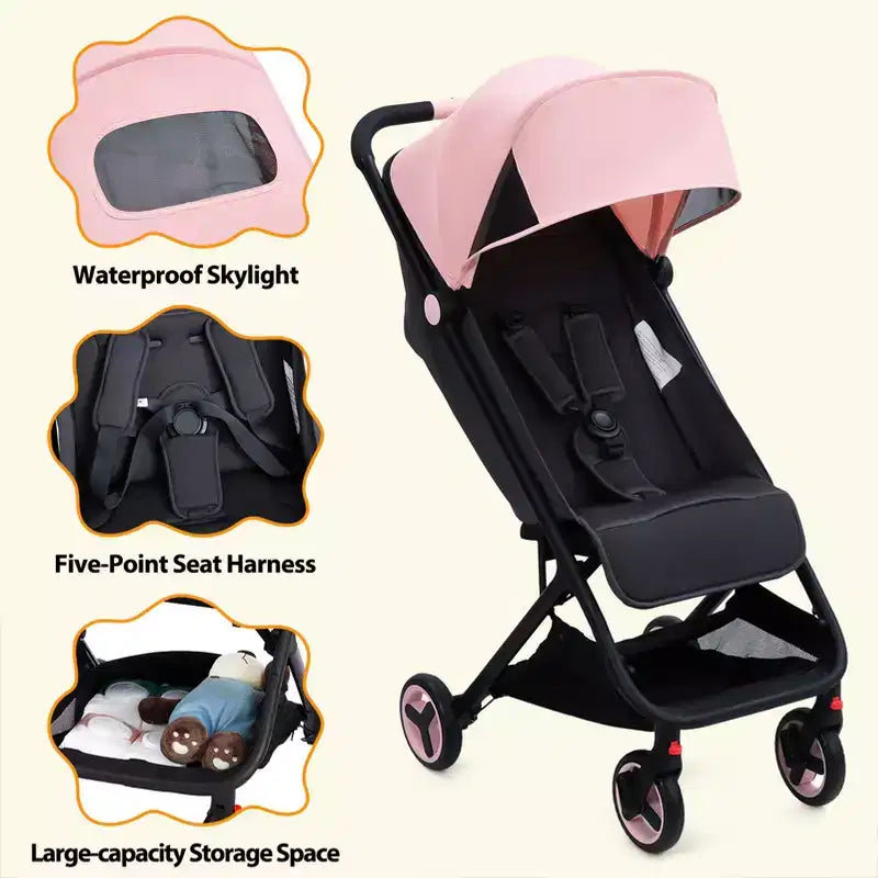 Poussette triple compacte pliable pour enfants, poussette bébé portable légère avec auvent pour les voyages et l'utilisation quotidienne