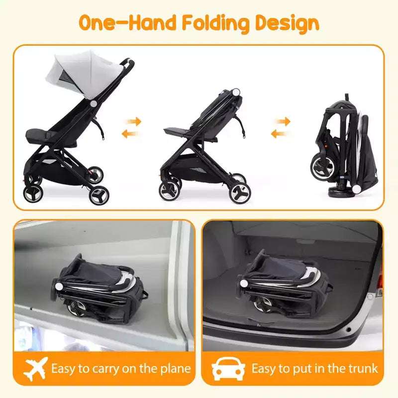 Poussette triple compacte pliable pour enfants, poussette bébé portable légère avec auvent pour les voyages et l'utilisation quotidienne