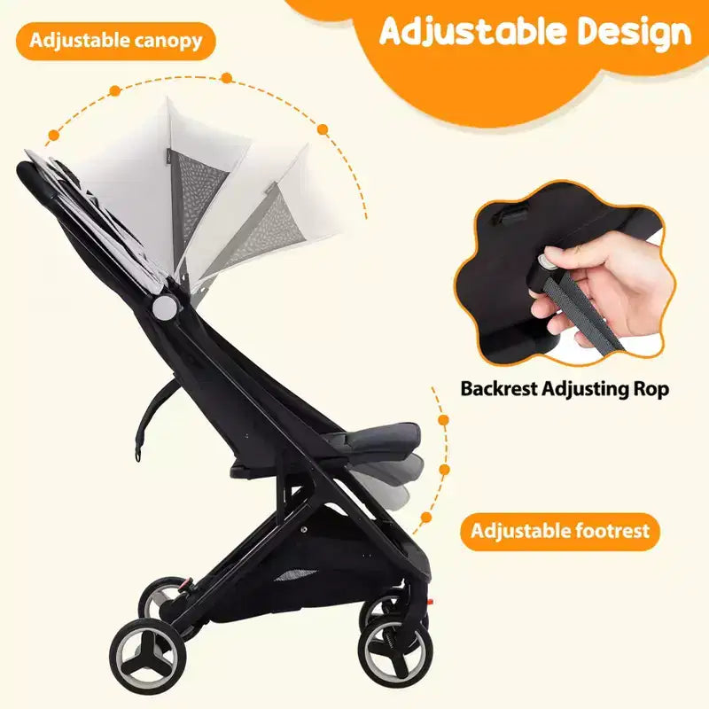 Poussette triple compacte pliable pour enfants, poussette bébé portable légère avec auvent pour les voyages et l'utilisation quotidienne