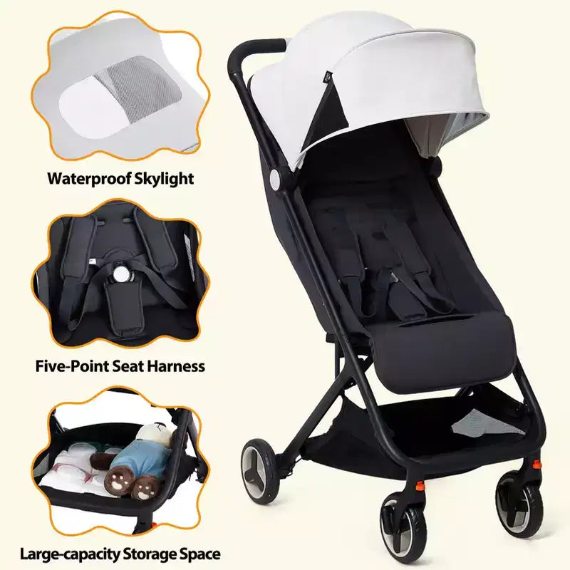 Poussette triple compacte pliable pour enfants, poussette bébé portable légère avec auvent pour les voyages et l'utilisation quotidienne