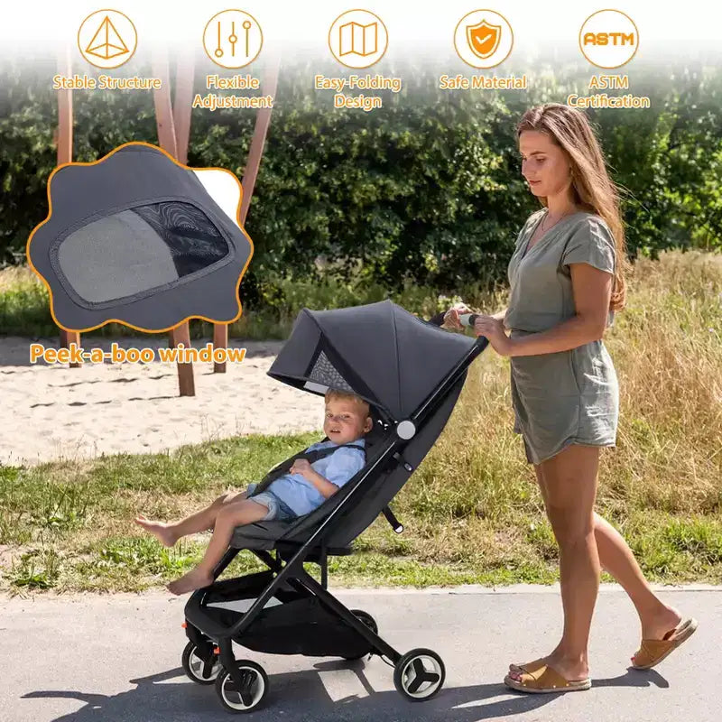 Poussette triple compacte pliable pour enfants, poussette bébé portable légère avec auvent pour les voyages et l'utilisation quotidienne