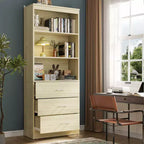 Besiost 71-In Tall Bookshelf with Wood Drawers, Display Storage Bookcase