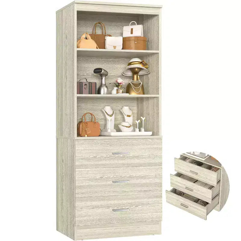 Besiost 71-In Tall Bookshelf with Wood Drawers, Étagère de Rangement avec Tiroirs en Bois