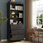 Besiost 71-In Tall Bookshelf with Wood Drawers, Étagère de Rangement avec Tiroirs en Bois