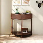 Table console Okak moderne unique demi-lune avec porte coulissante en rotin, table d'appoint naturelle pour chambre, salon