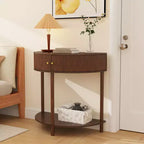 Table console Okak moderne unique demi-lune avec porte coulissante en rotin, table d'appoint naturelle pour chambre, salon